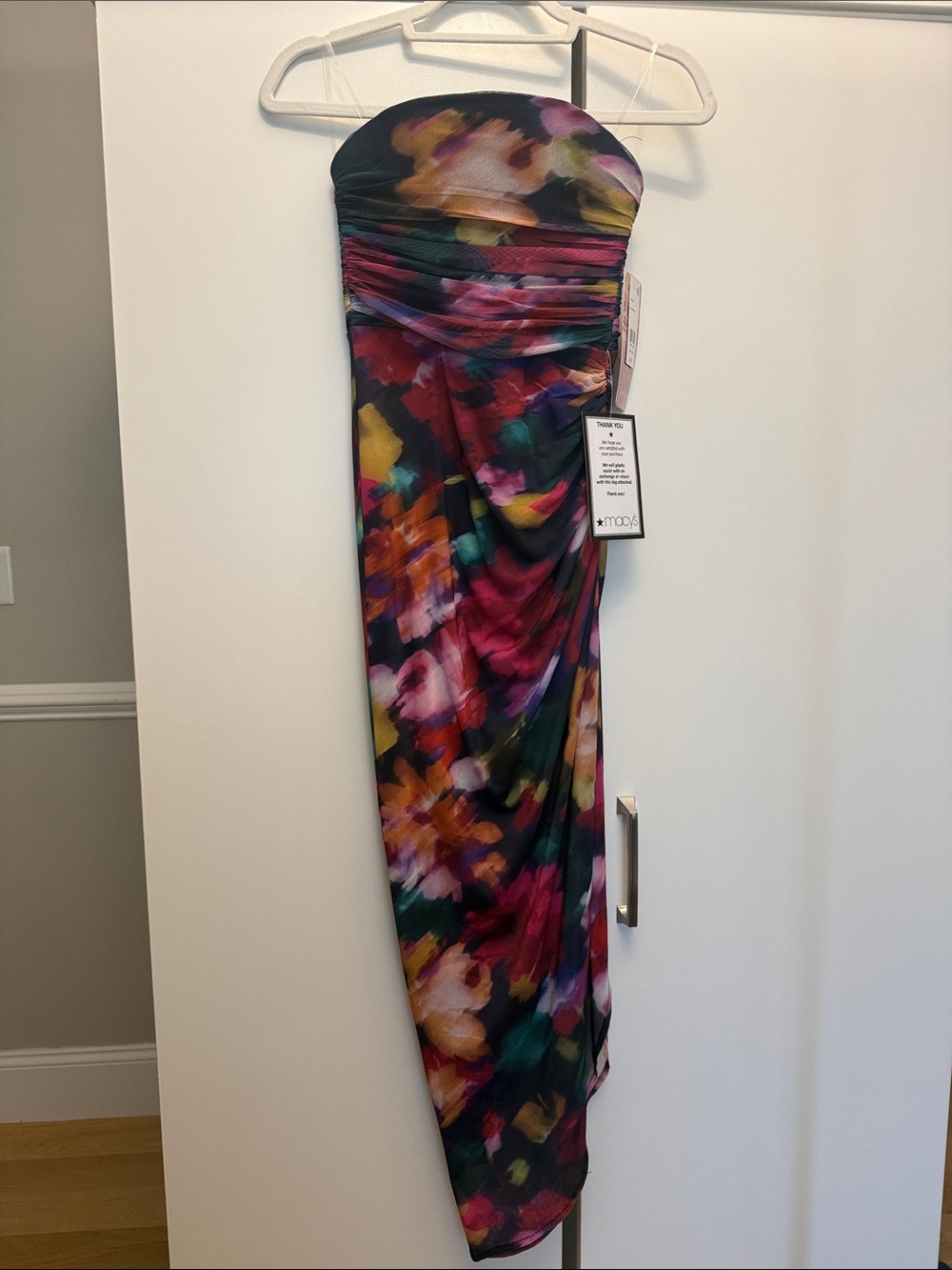 Strapless Asymmetrical Floral Dress in Pink, Purple, Green, Yellow